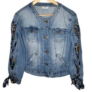 Easel Denim Jean Trucker Paisley Scarf Tie Jacket Bohemian Retro Y2K Large